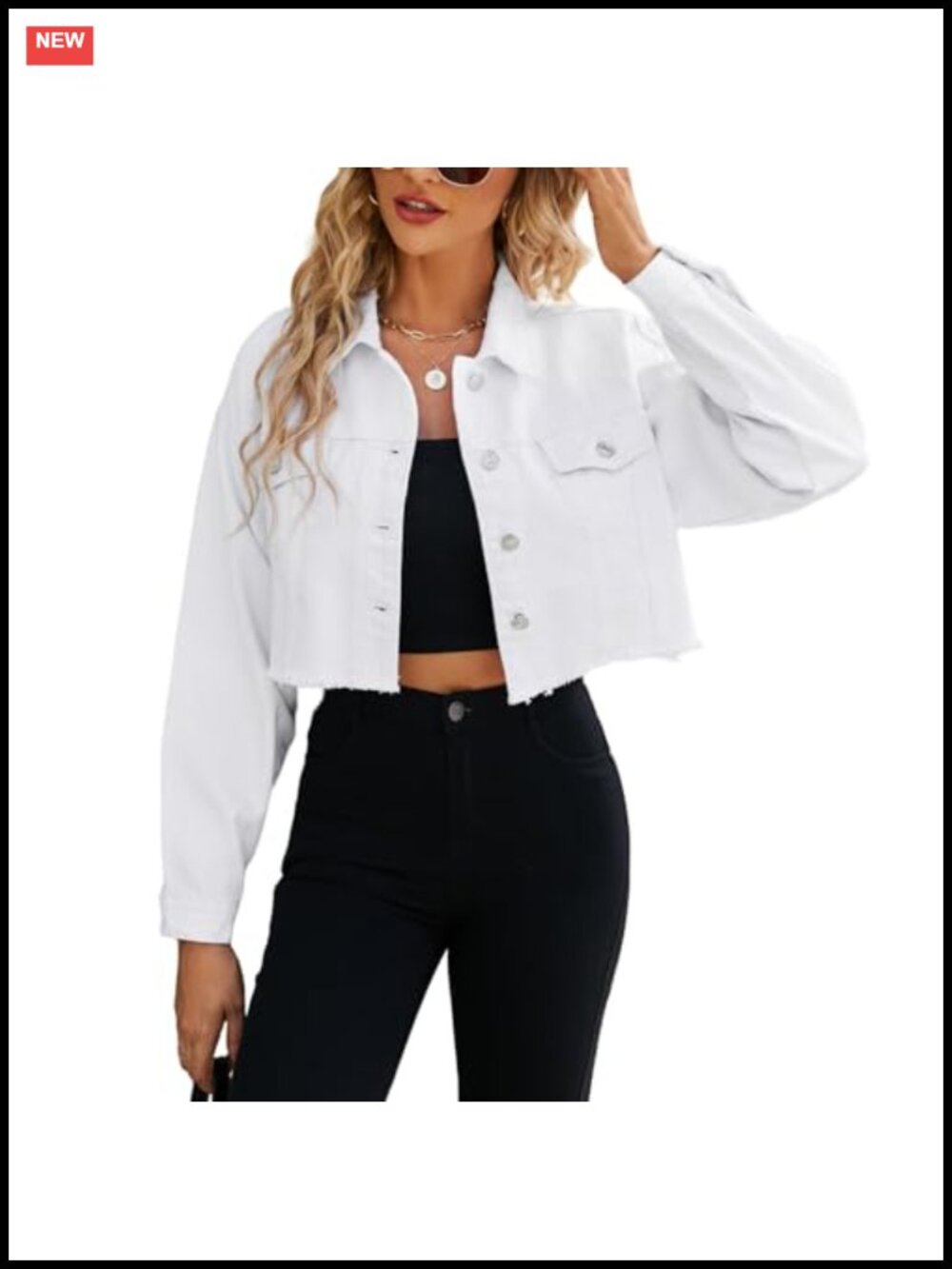 Cropped Distressed Denim Jacket Button-Down Ripped Frayed Cotton Jean